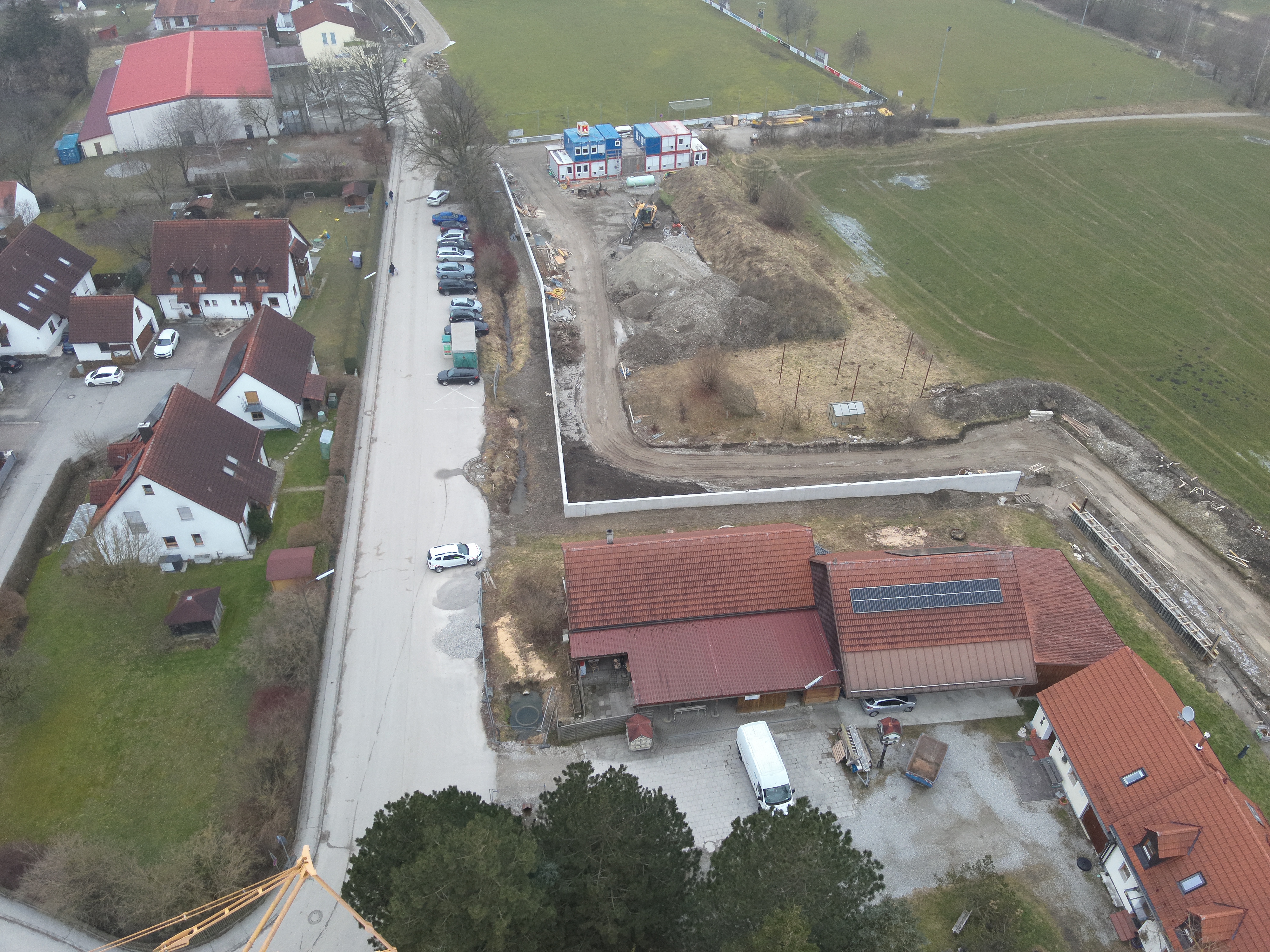 Hochwasserschutzmauer, Drohnenaufnahme vom 04.02.2025